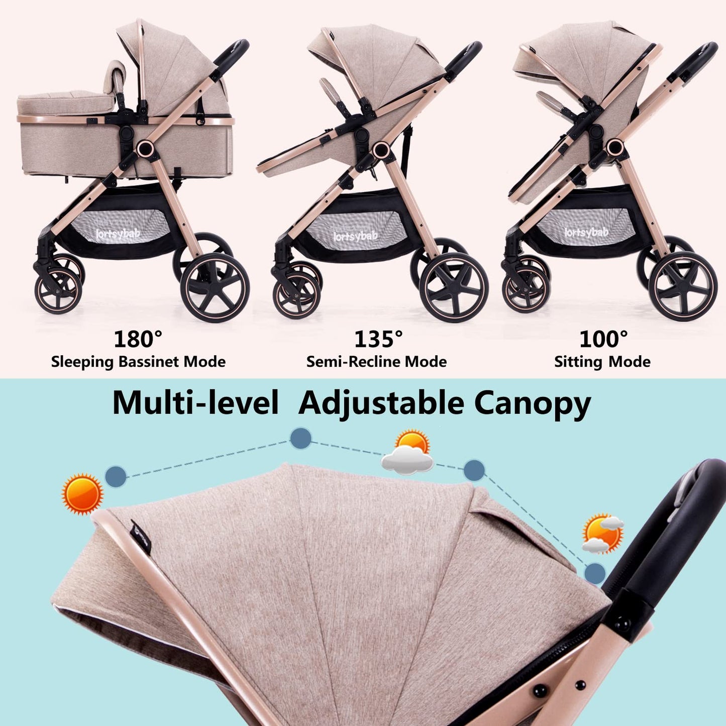 2-in-1 Baby Stroller with Bassinet Mode