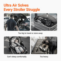 Product advertisement for Ultra Air stroller highlighting issues with other strollers.